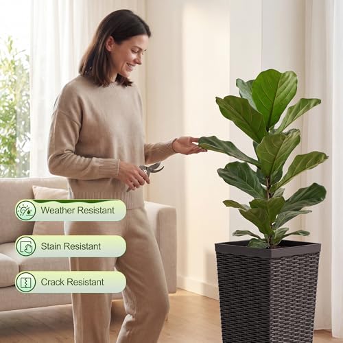 Devoko Resin 24'' Tall Planters, Large Taper Outdoor Planter - color: Brown, size: 24" Set of 2