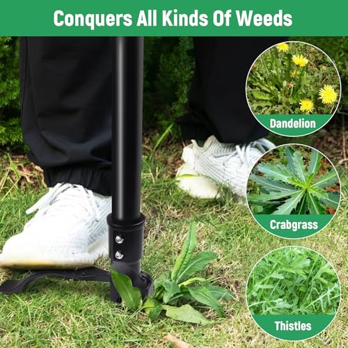 GOXAWEE Stand Up Weed Puller Tool with 46″ Long Handle, Manual Weeder Tool