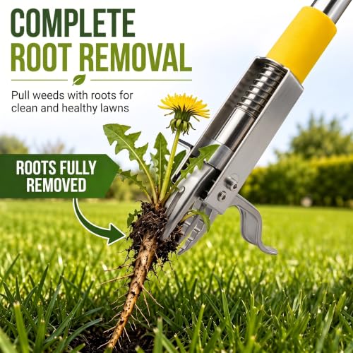 Stand Up Weed Puller Tool, Dual Eject, 4-Claw, 48" Long Handle