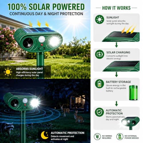 2pack Sonic Fortress Pro Deer Repellent, Solar Animal Repellent Outdoor