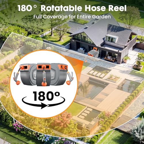 NEWBULIG Garden Hose Reel, 1/2" x 78 ft Retractable Heavy Duty Water Hose - color: Orange, size: 1/2" x 78 FT