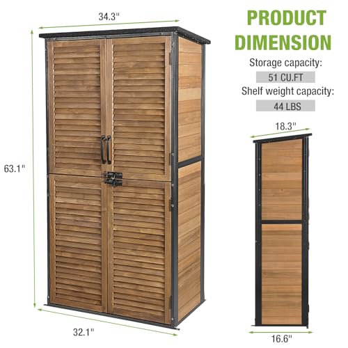 Outdoor Storage Shed with Adjustable Shelfs Tool Cabinet with Floor,Wooden Garden Shed for Backyard, Lawn, Patio Utility - size: 34"W Brown