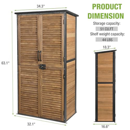 Outdoor Storage Shed with Adjustable Shelfs Tool Cabinet with Floor,Wooden Garden Shed for Backyard, Lawn, Patio Utility - size: 34"W Brown