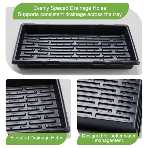10-Pack Heavy-Duty 1020 Seed Trays with Drain Holes, Reusable Plant Flats - color: Black, size: 10-Pack With-Hole 1020 Trays