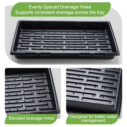 10-Pack Heavy-Duty 1020 Seed Trays with Drain Holes, Reusable Plant Flats - color: Black, size: 10-Pack With-Hole 1020 Trays
