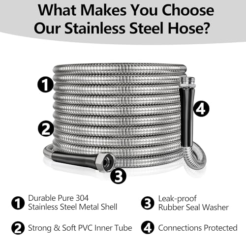 150ft Garden Hsoe - 2026 New 304 Stainless Steel Garden Hose with 3/4'' Fittings – Lightweight, Durable, and Kink-Free, Metal Water Hoses for Gardening - size: 150ft