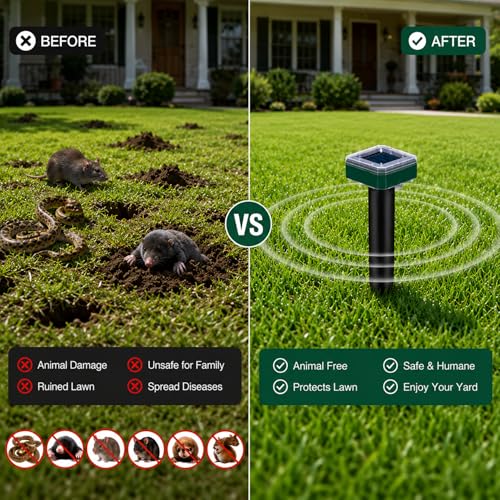 Tirgo Mole Repellent Solar Powered Ultrasonic Snake Repeller for Yard 4 Pcs