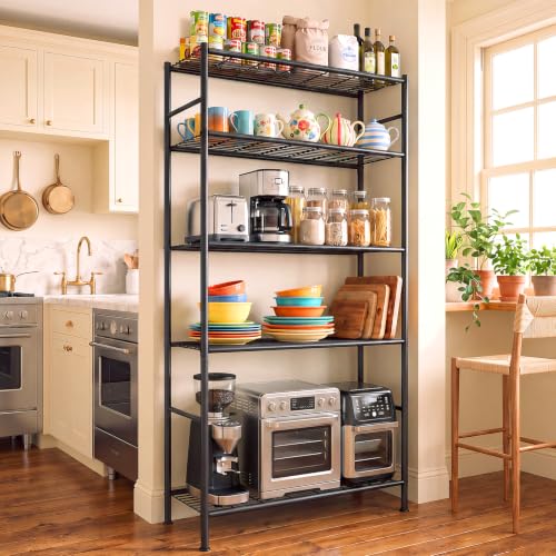 LEVELEVE 5-Tier Metal Storage Shelves, 33.1" x 12.6" x 72", Heavy Duty Utility Shelving Unit, Tall Rust-Resistant Organizer Rack for Garage, Pantry, Bathroom, Office, Black - color: Black-5t