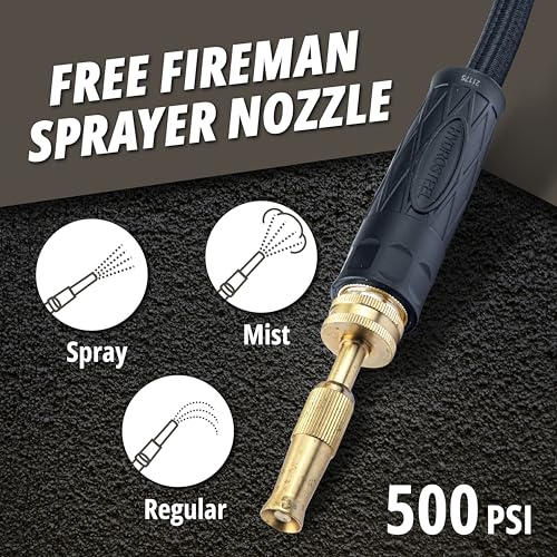 Hydrosteel PRO 50 Ft Heavy Duty Metal Garden Hose with Brass Nozzle