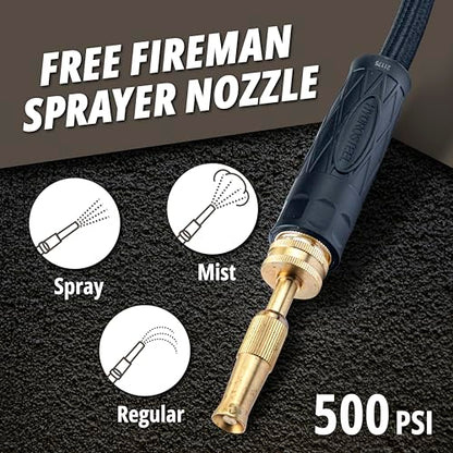 Hydrosteel PRO 50 Ft Heavy Duty Metal Garden Hose with Brass Nozzle