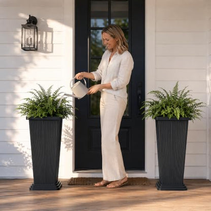 24" Set of 2 Tall Planters for Outdoor Plants, Black Striped - color: Stripe Black