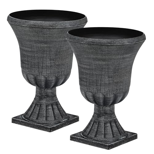 Autodaya 22" Large Pots for Plants Outdoor, Washed Black Planters Set of 2 - color: Urn Planters Black-22"