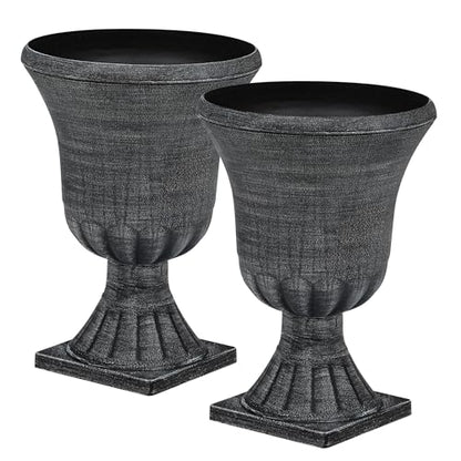 Autodaya 22" Large Pots for Plants Outdoor, Washed Black Planters Set of 2 - color: Urn Planters Black-22"