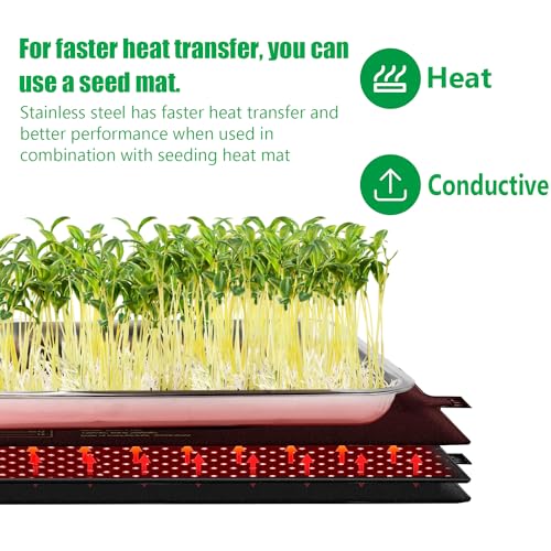 RooTrimmer 5 Pack Large Stainless Steel Seedling Trays, Heavy Duty Metal Water Catch Trays for Nursery Pots-Transplant, Seed Germination & Propagation Flats (17.5 inch×13.56 inch, 1.18" Height) - size: Large-5P