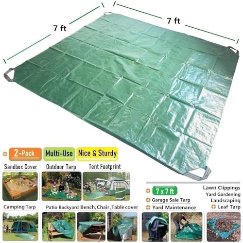 2-Pack 7x7ft Yard Garden Leaf Tarp 4 Handles Waterproof Tarps for Sandbox Cover,Lawn Debris,Yard Waste Tarp,Landscape Pruning,Leaf Hauler,Outdoor Camping Tarps,Tent Footprint,Patio Table,FirePit Cover
