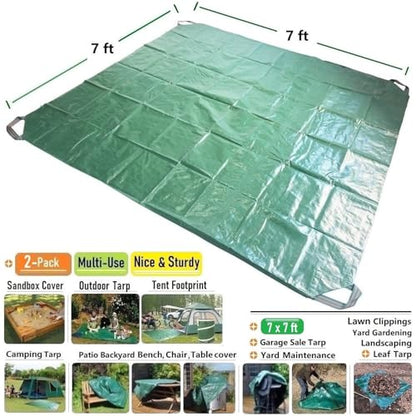 2-Pack 7x7ft Yard Garden Leaf Tarp 4 Handles Waterproof Tarps for Sandbox Cover,Lawn Debris,Yard Waste Tarp,Landscape Pruning,Leaf Hauler,Outdoor Camping Tarps,Tent Footprint,Patio Table,FirePit Cover