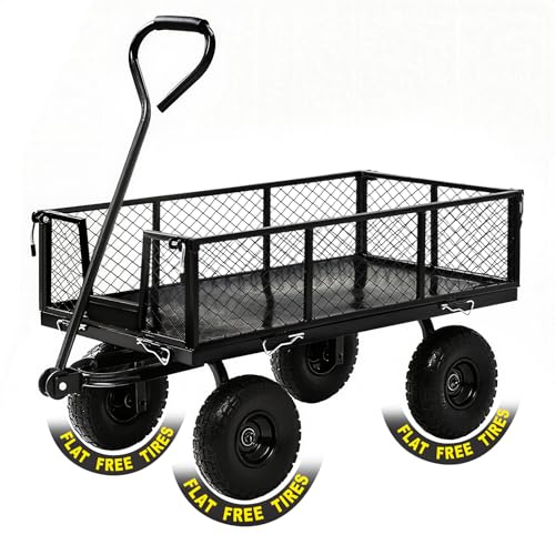 Heavy Duty Garden Wagon Cart – 880 LBS Steel Utility Cart with All-Terrain 3.50-4" Solid Wheels, 10" Tires, 180° Rotating Handle, Removable Sides, Laser-Welded Frame for Multi-Surface Use