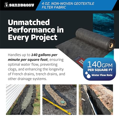 Sandbaggy Non Woven 4 oz Geotextile Landscape Fabric | Industrial Grade Fabric | 100 Lbs of Tensile Strength | UV Protected from Sun Exposure | Approved by DOT (12 ft x 100 ft Roll) - size: 12 ft x 100 ft Roll