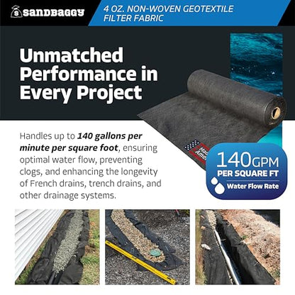 Sandbaggy Non Woven 4 oz Geotextile Landscape Fabric | Industrial Grade Fabric | 100 Lbs of Tensile Strength | UV Protected from Sun Exposure | Approved by DOT (12 ft x 100 ft Roll) - size: 12 ft x 100 ft Roll