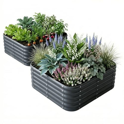 Besebay 2-Pack 4x1.5ft Galvanized Raised Garden Bed, Outdoor Planter Bed, - color: Dark Grey, size: 4x4x1.5ft-2Pack