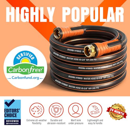 Garden Hose 75 ft x 5/8", Heavy Duty Water Hose, Flexible and Durable, Kink Resistant Lightweight Hybrid Hose, Leakproof Yard Hose with Male to Female Fittings - color: Black, size: 75ft