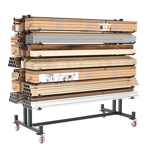 Lumber Storage Rack, Heavy-Duty 2000LBS Rolling Lumber Rack on Wheels, 7-Tier Wood Storage Rack with X-Braced Steel Frame, Pipe Rack Organizer Shelving Unit for Garage Workshop - style: With Wheel