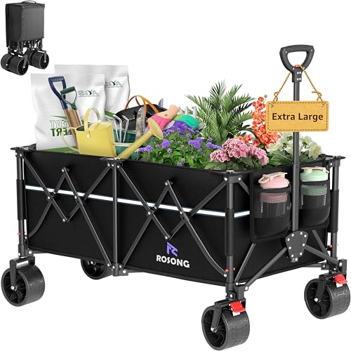 ROSONG Collapsible Wagon Cart with Wheels Foldable - Folding Utility Heavy Duty Wagons Carts for Grocery Sports Garden Shopping Camping Wheelbarrows (Black, 260L) - color: Black, size: 260L