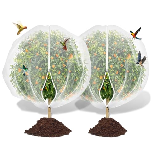 Garden Bird Netting for Insects, 2 Pack 5x3.28ft, Fruit Tree Netting with Zipper & Drawstring, Ultra Dense Mesh Plant Covers for Blueberry Tomato Cherry Peach Apple Trees Pest Barrier (5x3.28FT)