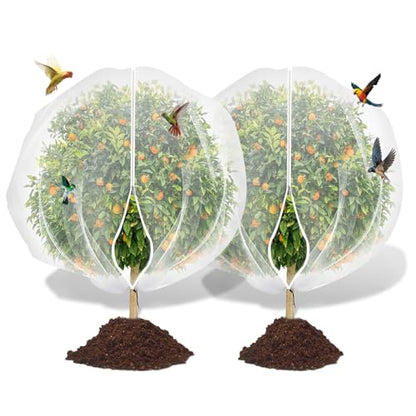 Garden Bird Netting for Insects, 2 Pack 5x3.28ft, Fruit Tree Netting with Zipper & Drawstring, Ultra Dense Mesh Plant Covers for Blueberry Tomato Cherry Peach Apple Trees Pest Barrier (5x3.28FT)