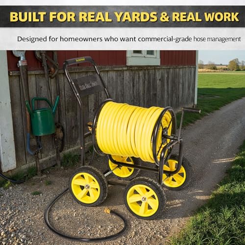 4-Wheel Hose Reel Cart, Heavy Duty Hose Reel, Holds 250ft of 5/8" Hose - size: 250ft Garden Hose Capacity
