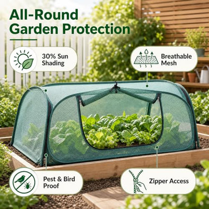 2Pack Garden Covers for Raised Beds, Pop Up Mesh Plant Covers for Outdoors, 30% Sunblock Plant Shade Tent, Crop Cage for Seedlings Vegetable Against Birds, Animals, with 8 Stakes (45"X22"X16")