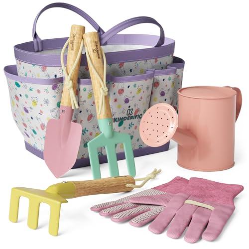 Kinderific Gardening Set, Tool Kit, for Kids, STEM, Includes Tote Bag, Spade, Watering Can, Rake, Fork, Trowel and Gloves, Egg Hunt - color: Egg Hunt