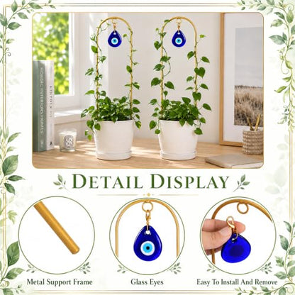 3Pcs Metal Plant Trellis Evil Eye Decor, 16" Climbing Plant Indoor Support