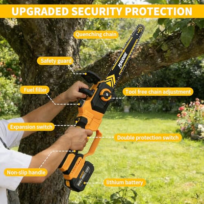 12" Telescoping Codless Chainsaw, 2-in-1 Cordles Pole Saw with 2 x 4.0Ah Batteries, 21V Brushless ChainSaw with 2 Chains & 2 Guide Plates, Tool-Free Tension, for Tree Trimming & Branch Cutting