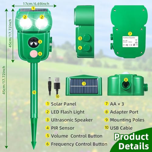 4 Pack Solar Animal Repellent Outdoor, Sonic Fortress Pro Deer Repellent - color: dark green