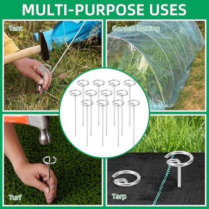 300 Pack 12 Inch Landscape Staples, Thickened 8 Gauge Circle Top Garden Stakes Heavy Duty Galvanized Landscape Fabric Pins for Securing Weed Barrier, Turf, Lawn, Fence, Tent - size: 12 Inch