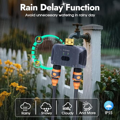 WiFi Water Timer for Garden Hose with Brass Inlet,Smart Hose Timer with WiFi Hub, APP & Voice Control,Up to 20 Watering Plans, 2-Zone Sprinkler Drip Irrigation System Controller for Yard Lawn Watering - color: Black