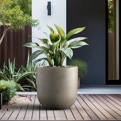 Kante Large Round Capsule Weathered Concrete Planter 16.5" Dia, Outdoor - color: Weathered Concrete, size: 16.5"Dia x 16.5"H