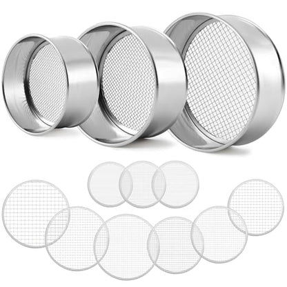 Shimeyao 3 Pcs Soil Sifter Set, 9 Pcs Meshes, Stainless Steel Sand Sieve
