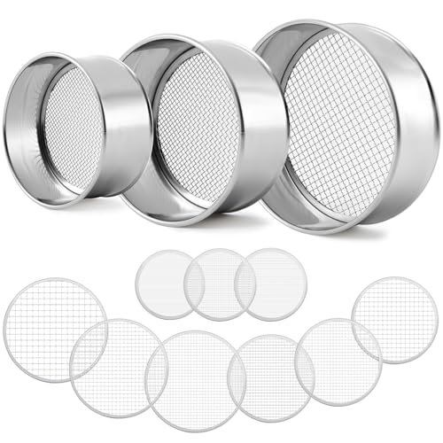 Shimeyao 3 Pcs Soil Sifter Set, 9 Pcs Meshes, Stainless Steel Sand Sieve