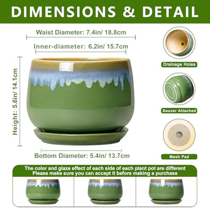 Ceramic Flower Pots, 7 Inch Indoor Plant Pot, Green-Blue - size: 7 Inch, style: Green-blue