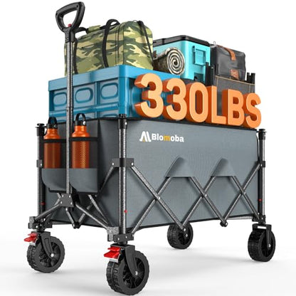 Blomoba Collapsible Wagon Cart with Wheels, 330lbs Heavy Duty Wagon, Grey - color: Gray, size: X-Large Without Tailgate