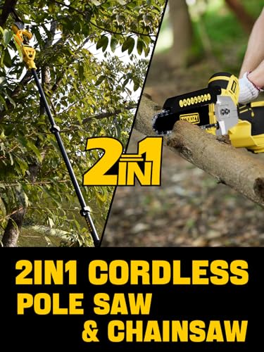 Cordless Pole Saw, 8-INCH 2-IN-1 Chainsaw with 21V 4.0Ah Battery Powered, Electric Tree Trimmer with 9FT Telescopic Pole, 180°Angle for Tree Branches Pruning & Wood Cutting, Battery Included - style: 8inch Pole Saw