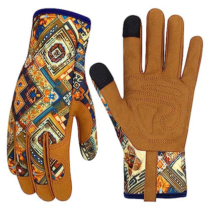 Leather Gardening Gloves for Women Thorn Proof Garden Gloves Touch Screen Working Gloves Gifts,M - color: Bohemian Style a