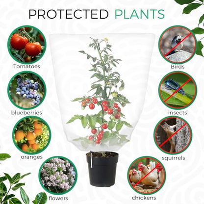 Zihvfzu 4 Pack Garden Netting Mesh with Drawstring – 3.5 x 2.3 FT Bird Netting for Blueberry Bushes, Fruit Trees & Vegetables, Insect & Deer Barrier for Cicada, Squirrel, Animals Protection (White)