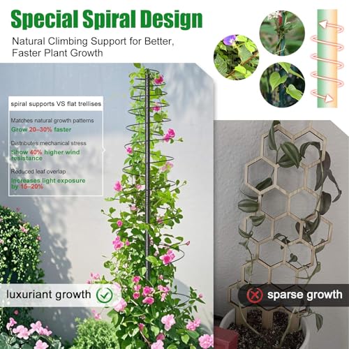 Spiral Frame Trellis for Climbing Plants Outdoor -72" Tall Heavy Duty Metal Garden Plant Tower Support with Anti-Tip Center Pole,for Pole Bean,Berry,Cucumber,Sweet Peas,Clematis,Potted Plants,Vines - size: 12 to 72"