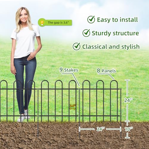 24” x 16’ Outdoor Metal Garden Fence, No-Dig Dog Fence Panels with Stakes - size: Multi Arch 24″H x 16ft (8Panels)