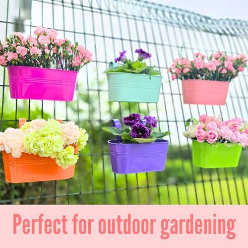 LaLaGreen Hanging Rail Planter (11.2 in, 6 Pack) Colorful Metal Garden Pots - size: Multi-E 11.2" x 6 Pack