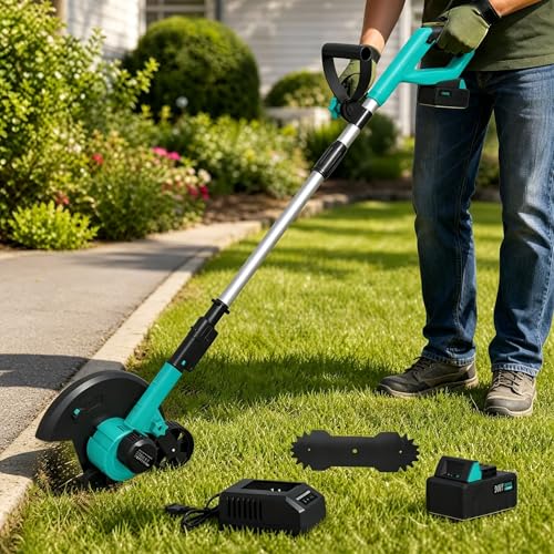 20V Cordless Lawn Edger, 9-Inch Blade with 3-Position Depth, 4000mAh Battery & Charger Included, Lightweight Edger for Lawns, Driveways, Sidewalks