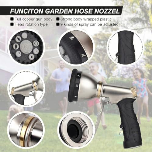Garden Hose Nozzles,9 Spray Patterns Heavy Duty Metal Hose Sprayer Nozzle - color: Gray